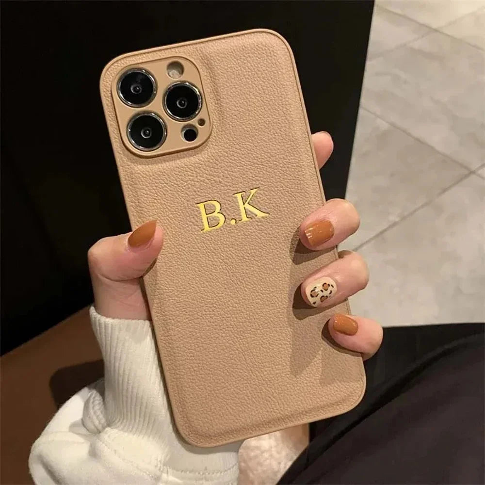 Personalized Phone Case For iPhone 17 Pro Max 16 15 14 Plus 13 12 11 17Air Luxury PU Leather Customized Initials Name Gift Cover